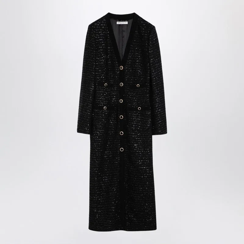 Black Sequin Tweed Midi Dress With Buttons sold by Wanan Luxury