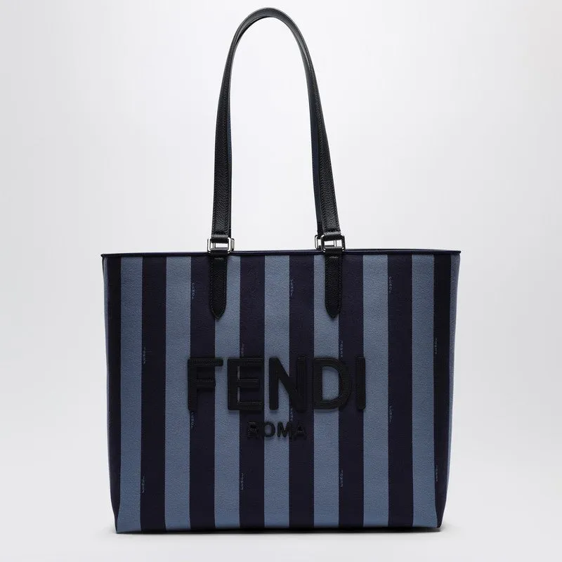 Blue Striped Fabric Shopper Bag With Logo sold by Wanan Luxury