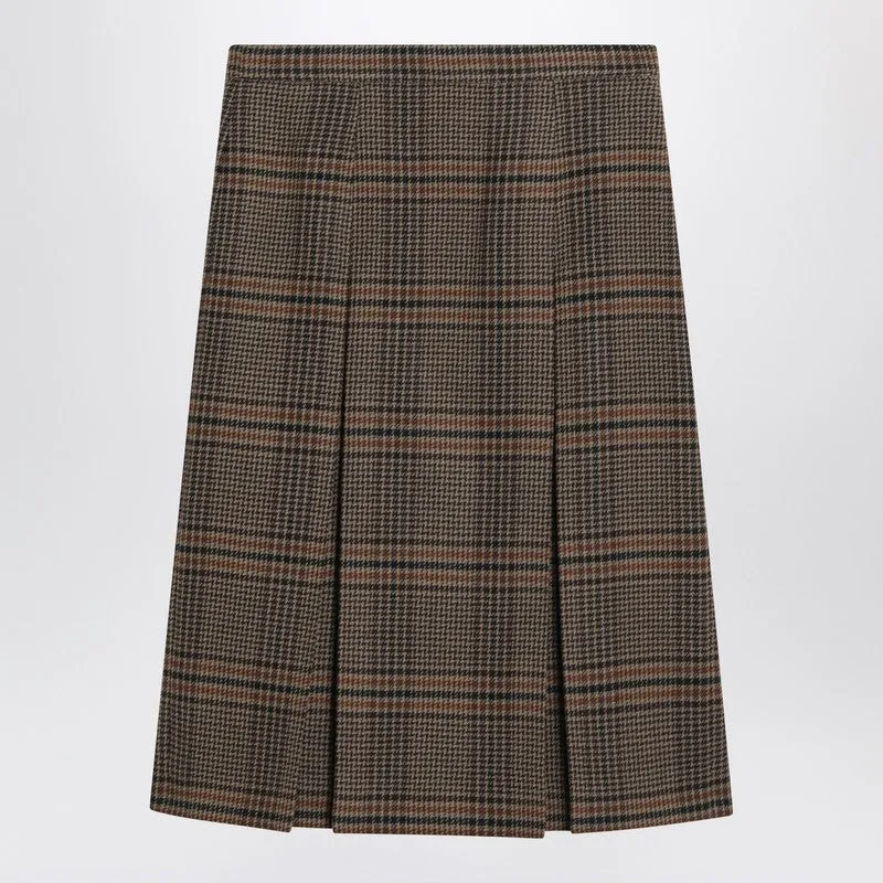 Prince Of Wales Wool Midi Skirt sold by Wanan Luxury