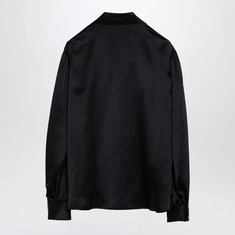 Black Silk Shirt With Bow sold by Wanan Luxury product image thumbnail 2