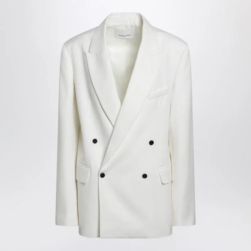 White Double-Breasted Wool-Blend Jacket sold by Wanan Luxury