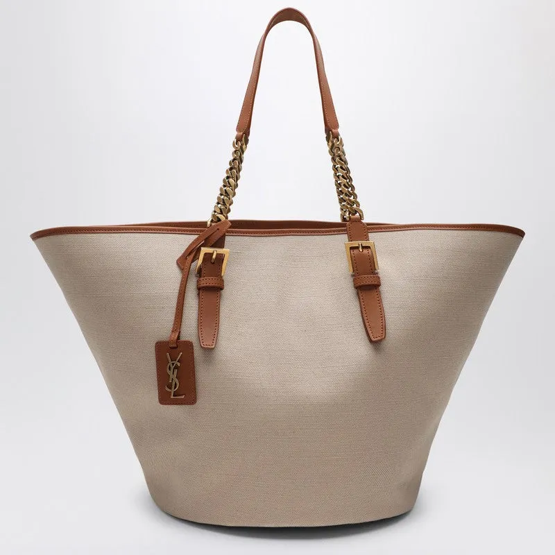 Desert-Coloured Shoulder Bag In Canvas And Leather made by Yves Saint Laurent