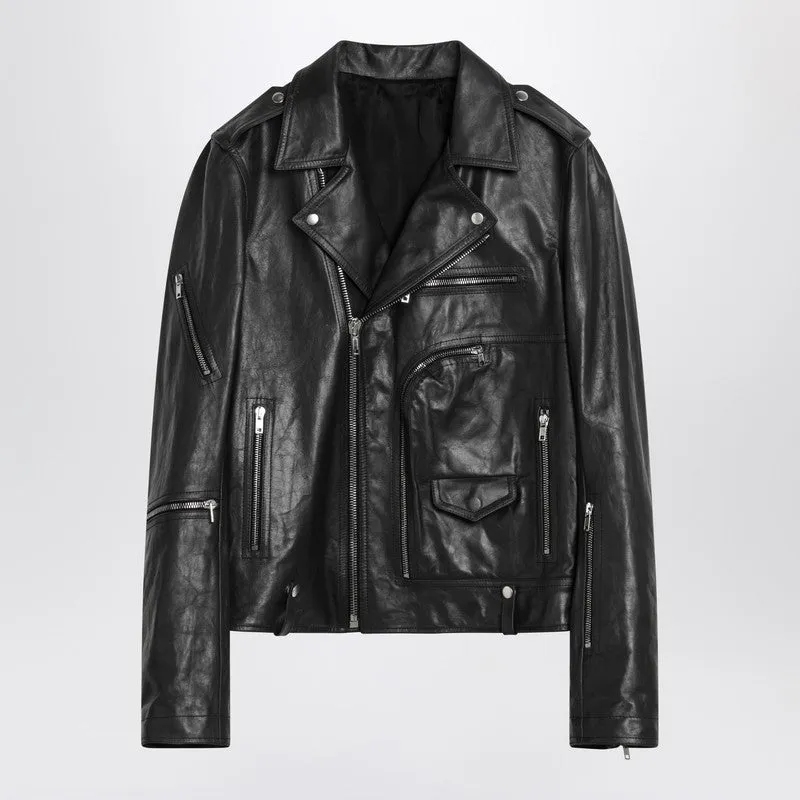 Black Leather Biker Jacket sold by Wanan Luxury