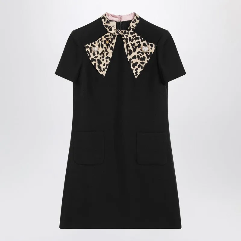 Black Crepe Couture Dress With Animal-Print Bow sold by Wanan Luxury