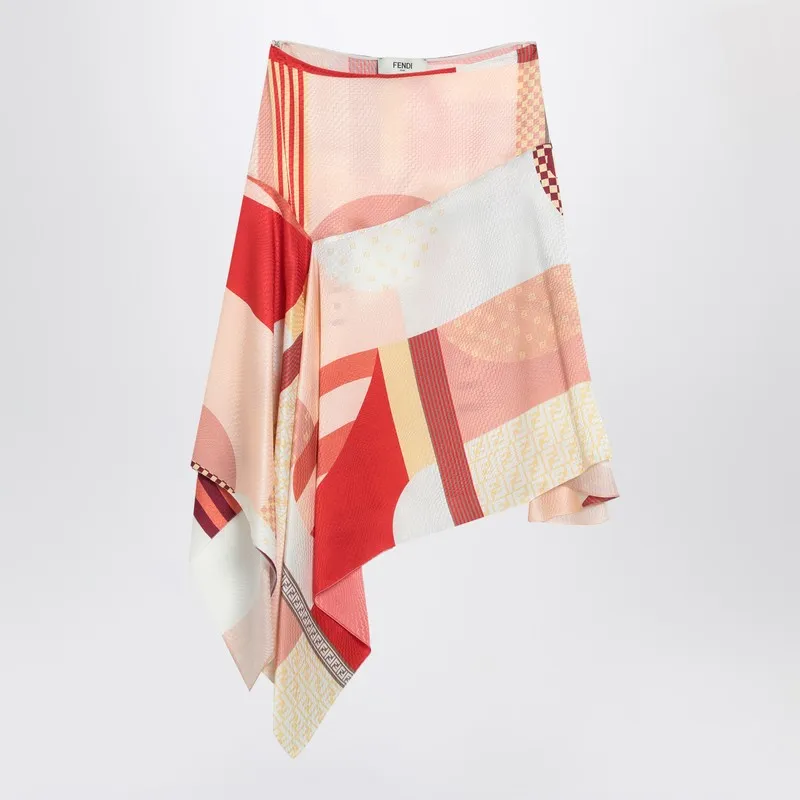 Pink Silk Skirt With Patchwork Print sold by Wanan Luxury