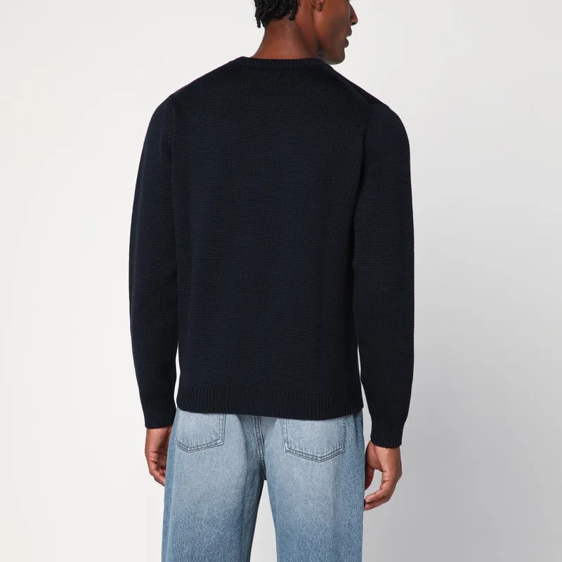 Navy Blue Crew Neck Wool Sweater sold by Wanan Luxury product image thumbnail 2