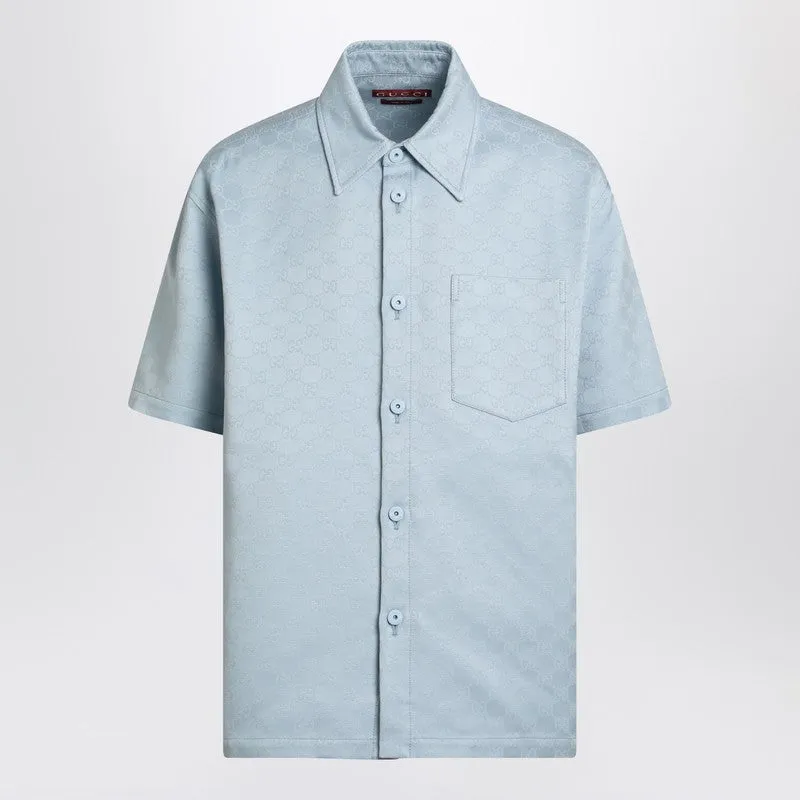 Light Blue Cotton Shirt With Gg Jacquard sold by Wanan Luxury