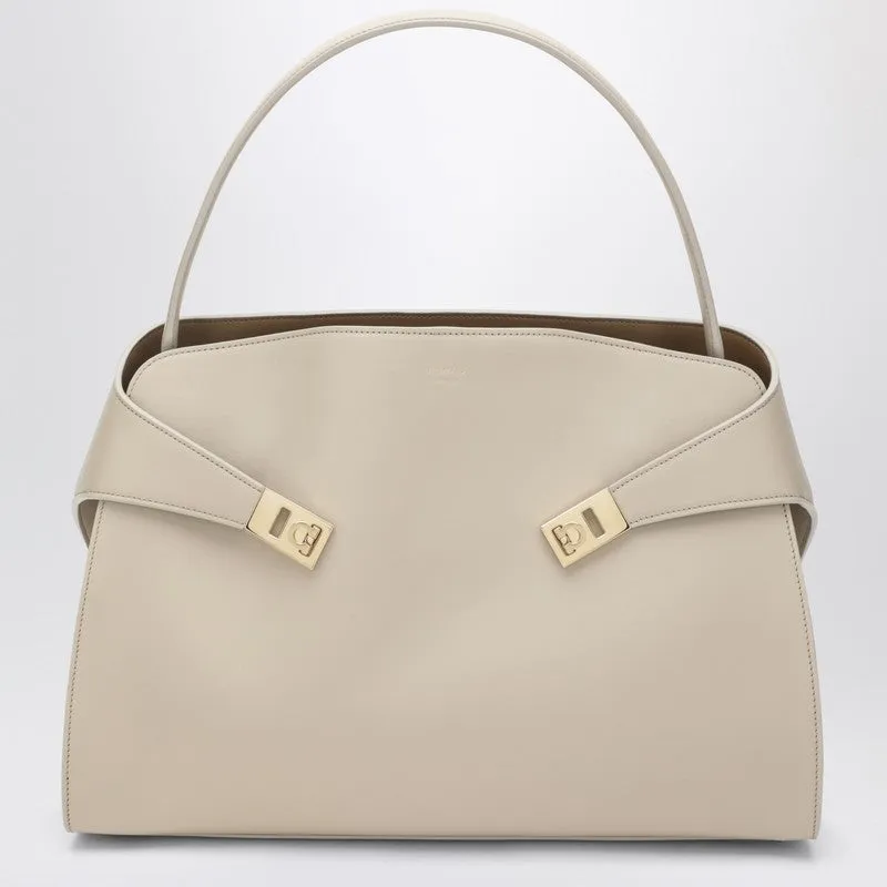 Ivory And Ochre Leather Hug Soft L Handbag sold by Wanan Luxury