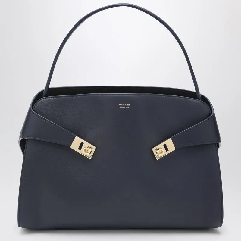 Navy And Brown Leather Hug Soft L Handbag sold by Wanan Luxury