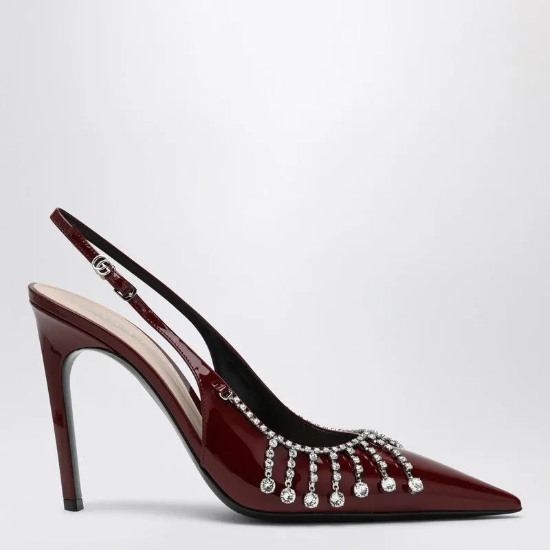 Bordeaux Patent Leather Pump With Crystal Chain made by Gucci
