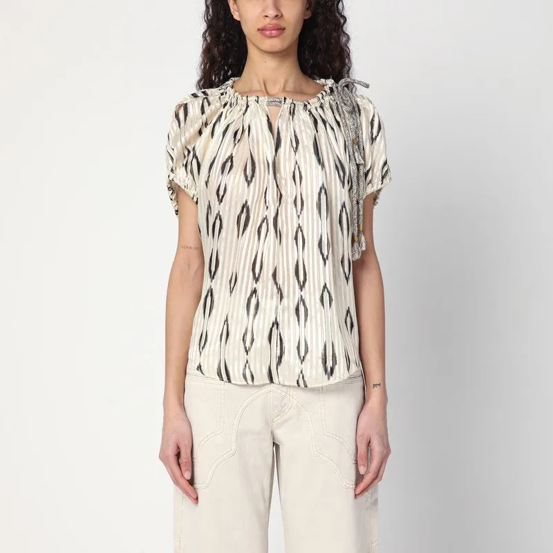 Ecru/Black Blouse In Silk sold by Wanan Luxury