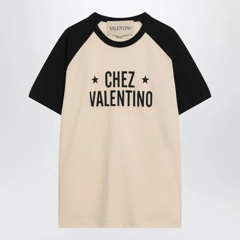 Butter/Black T-Shirt With Chez Valentino Print sold by Wanan Luxury