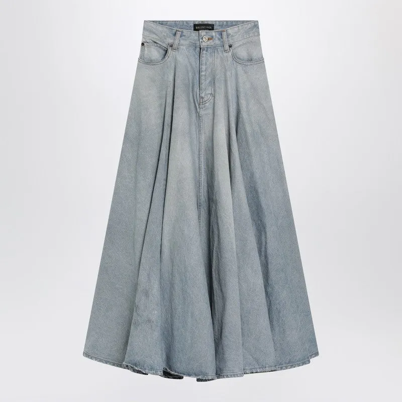 Light Blue Maxi Godet Denim Skirt sold by Wanan Luxury