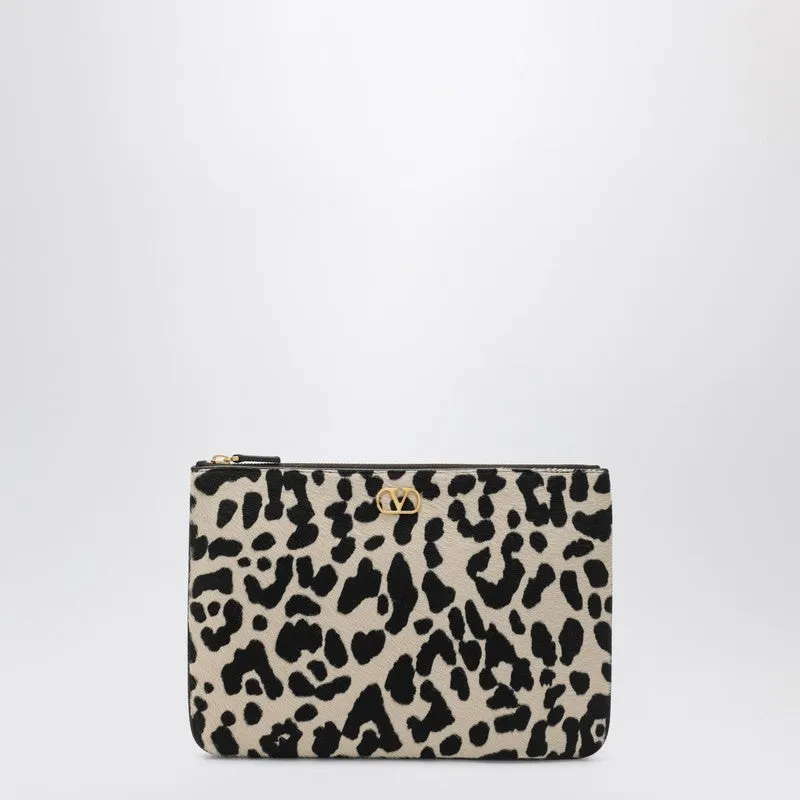 Animal-Print Pony-Effect V Logo Signature Pouch sold by Wanan Luxury