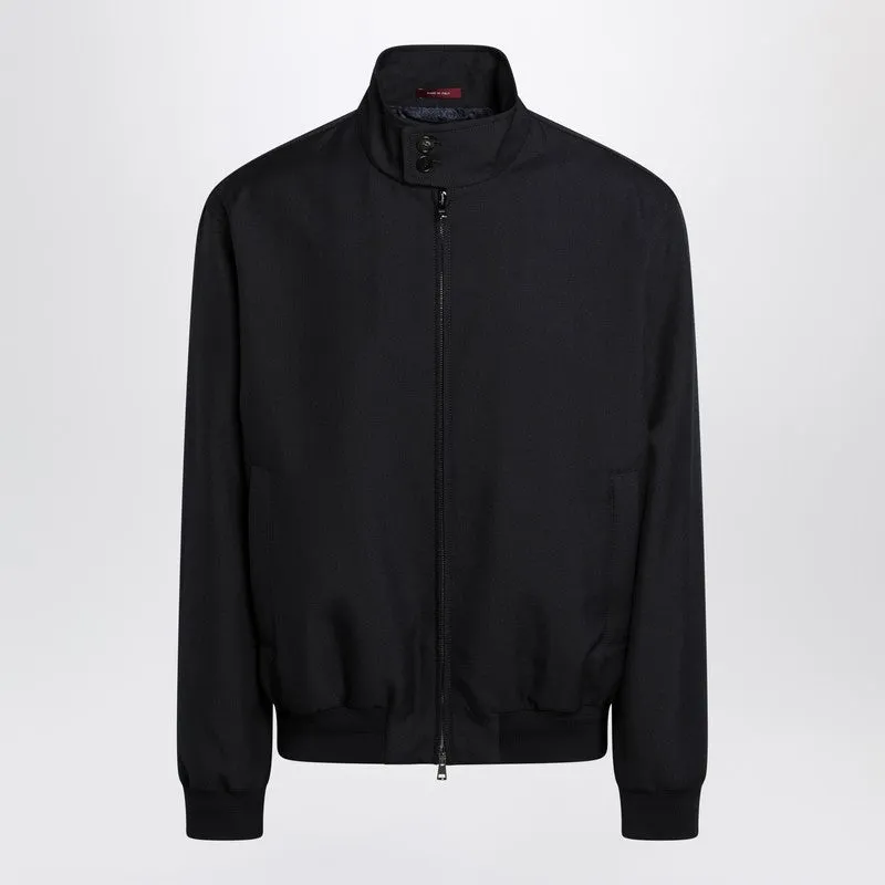 Blue Zip-Up Jacket In Wool-Blend Twill sold by Wanan Luxury