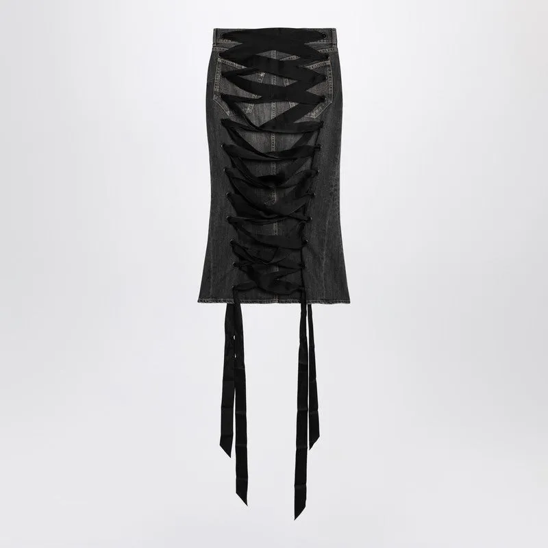 Skirt With Laces In Smoky Grey Denim sold by Wanan Luxury product image thumbnail 2