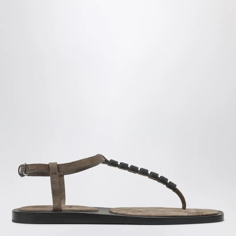 Suede Thong Sandals With Precious Straps sold by Wanan Luxury