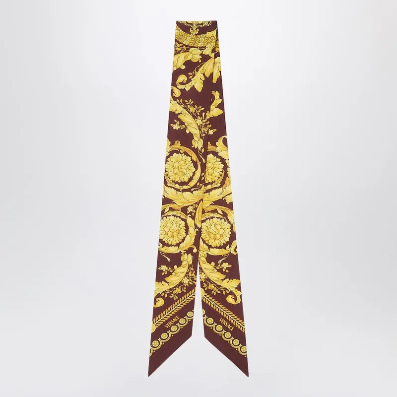 Printed Silk Twill Lavallière Scarf In Burgundy/Gold sold by Wanan Luxury