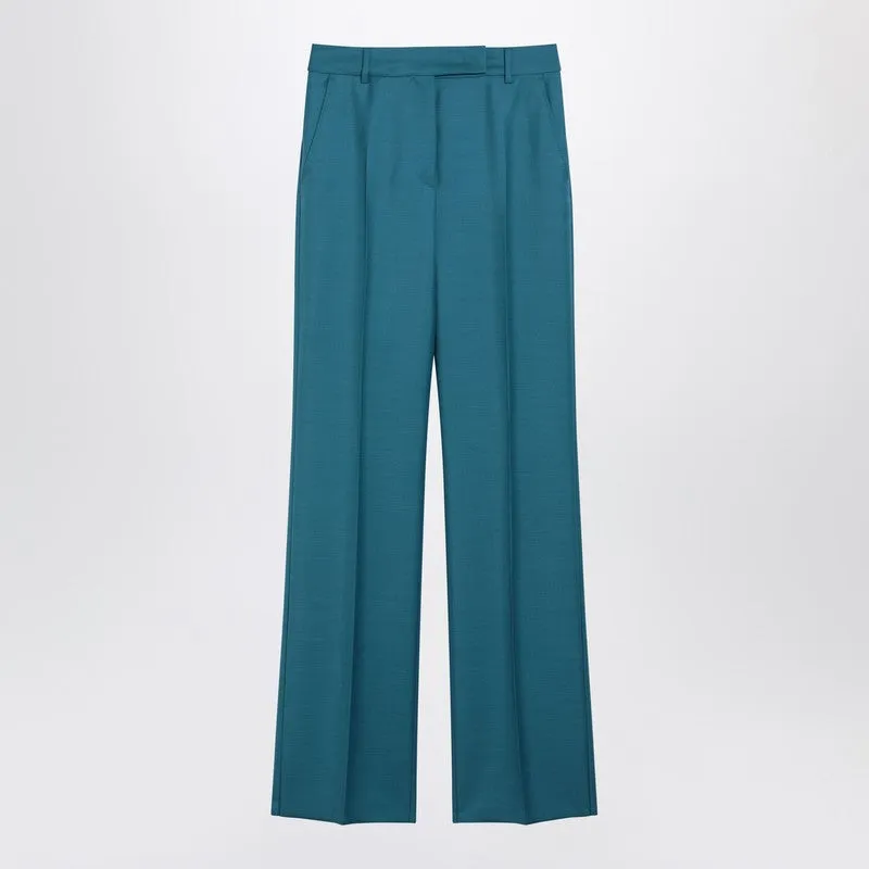 Turquoise Wool And Silk-Blend Trousers sold by Wanan Luxury