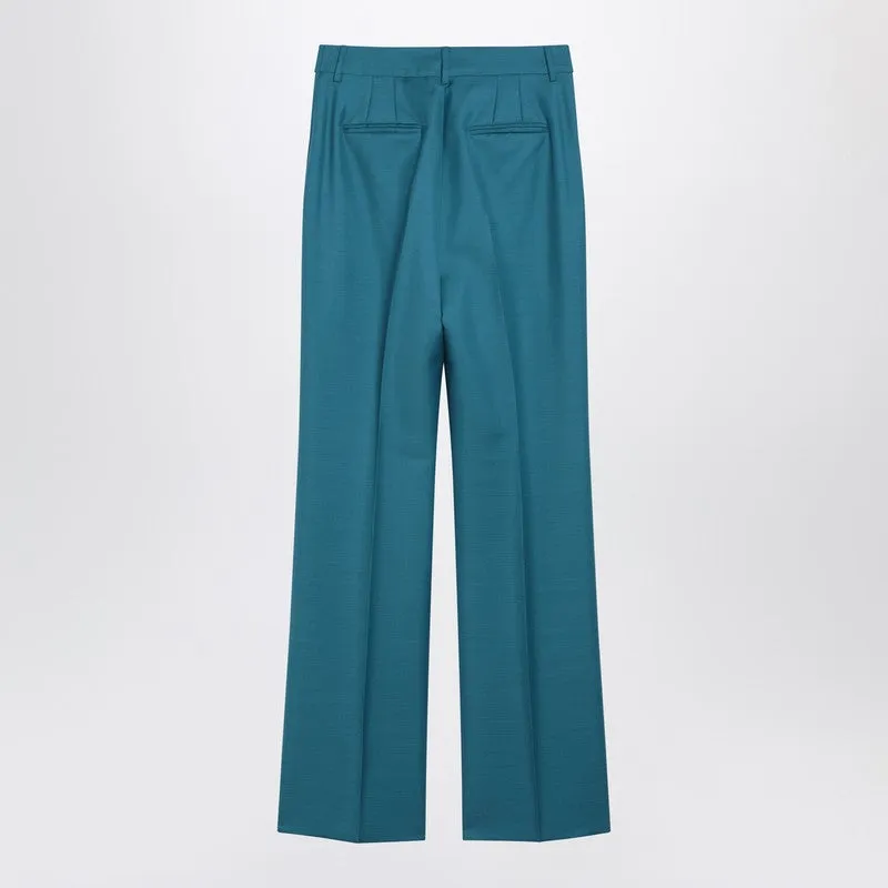 Turquoise Wool And Silk-Blend Trousers sold by Wanan Luxury product image thumbnail 2