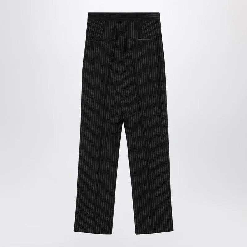 Black Pinstriped Wool Trousers sold by Wanan Luxury product image thumbnail 2