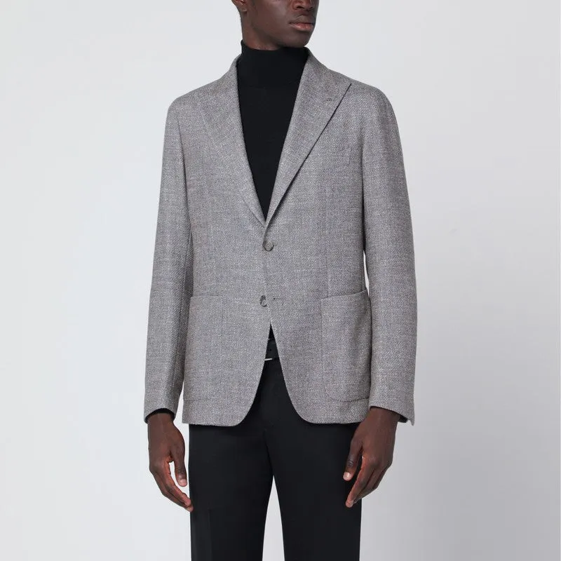 Taupe Single-Breasted Jacket In Wool And Silk Blend sold by Wanan Luxury
