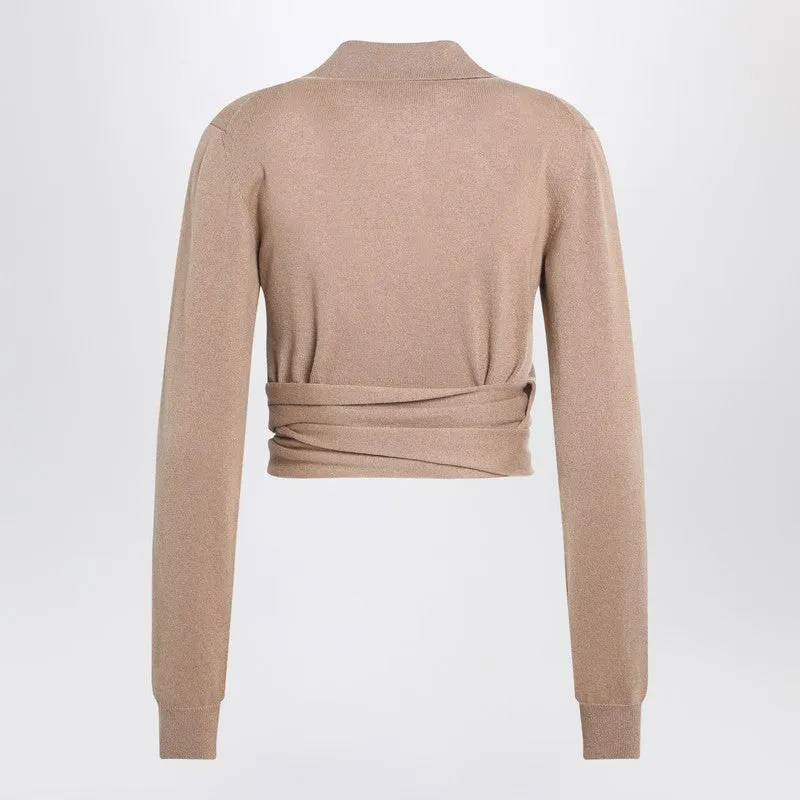 Beige Wrap Cardigan In Cashmere sold by Wanan Luxury product image thumbnail 2