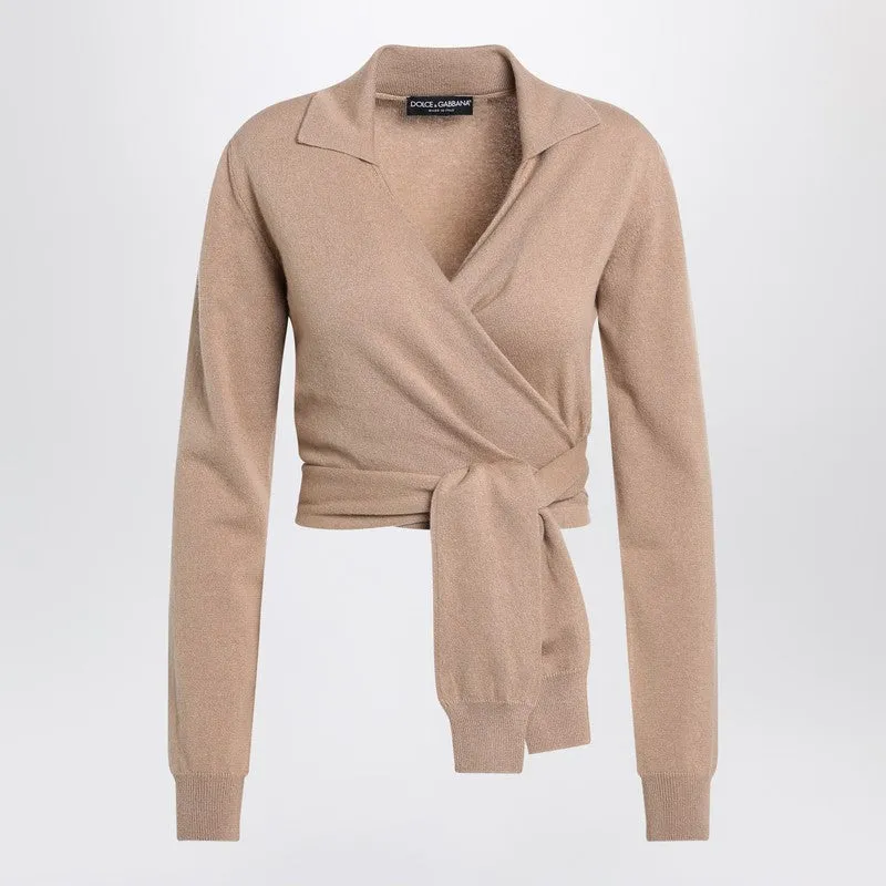 Beige Wrap Cardigan In Cashmere sold by Wanan Luxury