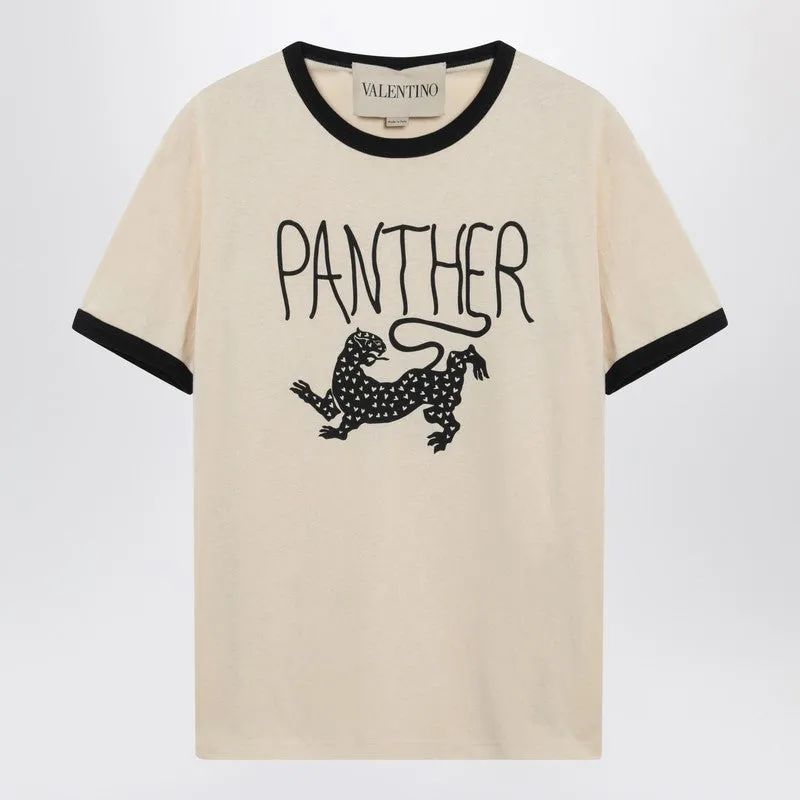 Butter-Colored T-Shirt With Panther Print sold by Wanan Luxury