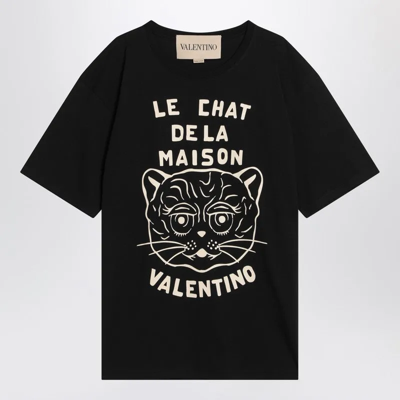 Black T-Shirt With Le Chat De La Maison Print made by Valentino