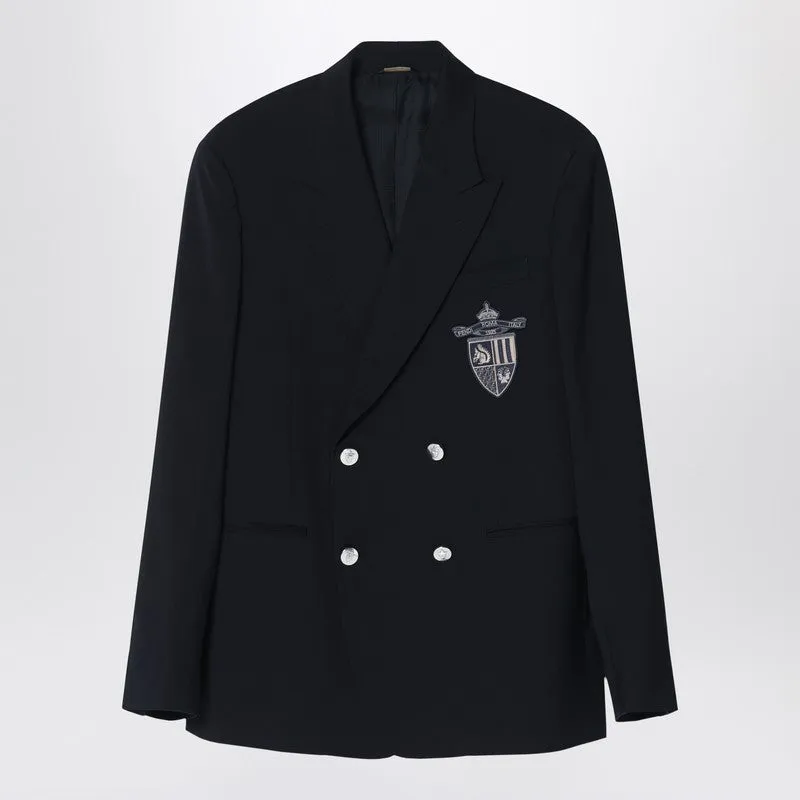 Double-Breasted Jacket In Midnight Blue Virgin Wool sold by Wanan Luxury