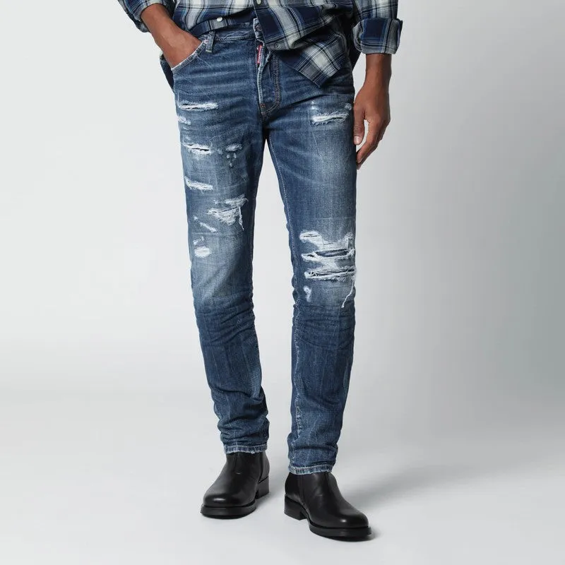 Slim Blue Washed Jeans With Rips sold by Wanan Luxury