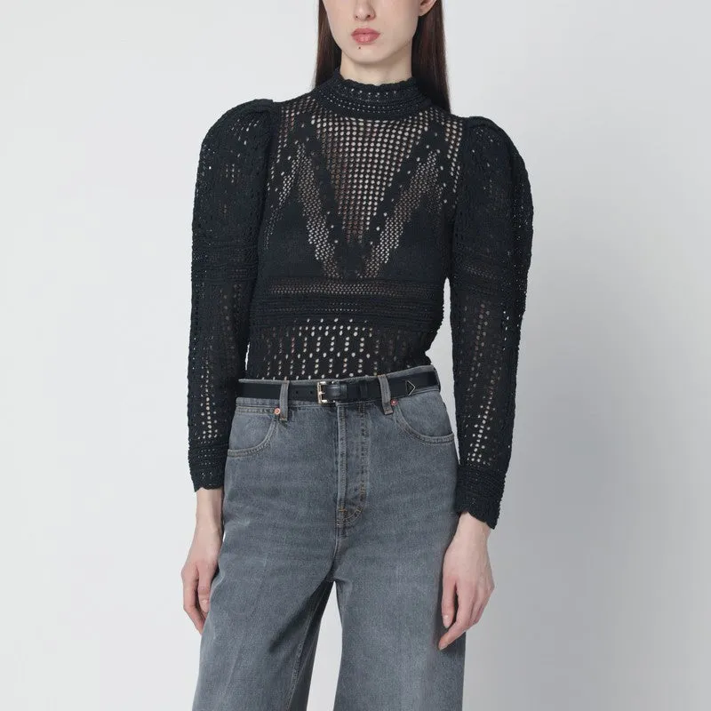 Dahara Black Openwork Knit Top sold by Wanan Luxury