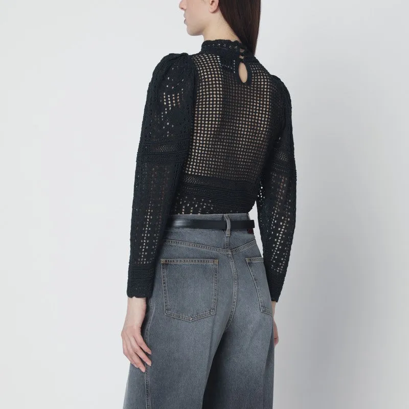 Dahara Black Openwork Knit Top sold by Wanan Luxury product image thumbnail 2