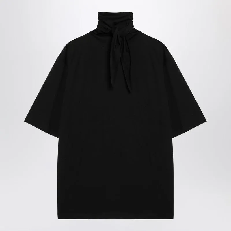 Black Cotton T-Shirt With Scarf Detail sold by Wanan Luxury