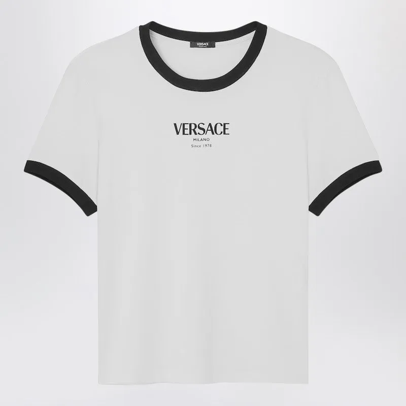 White/Black Stretch Viscose Jersey T-Shirt sold by Wanan Luxury