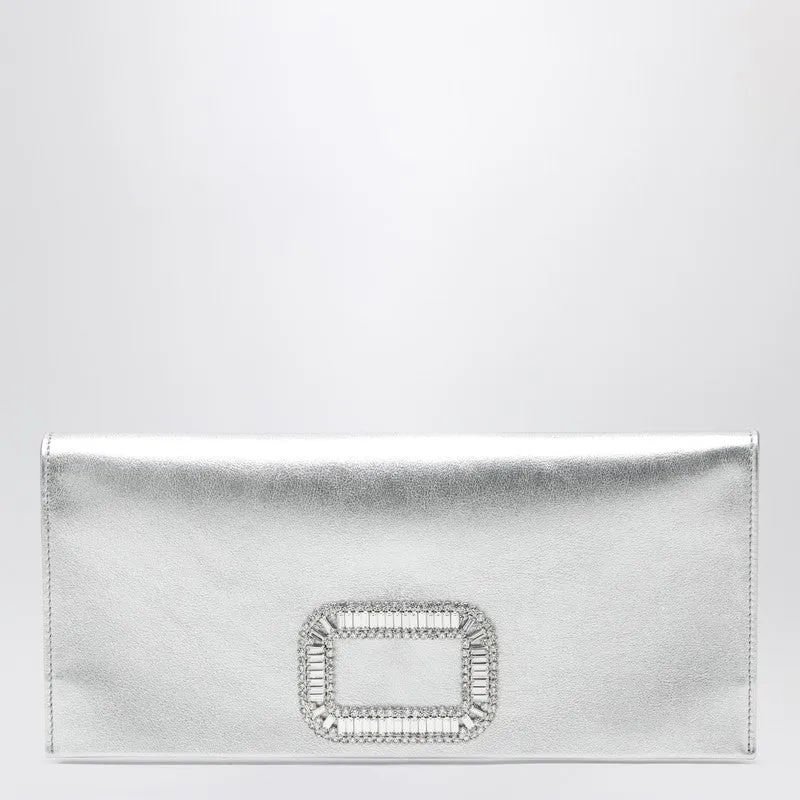 Mini Pilgrim Silver Leather Pochette made by Roger Vivier