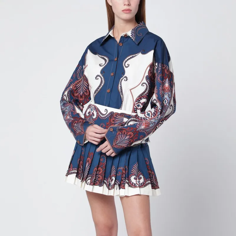 Deep Blue And Sand Shirt With Arabesque Print made by FARM Rio
