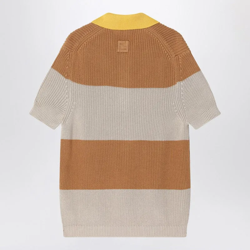 Knitted Cotton Polo Shirt With Sand And Beige Stripes sold by Wanan Luxury product image thumbnail 2