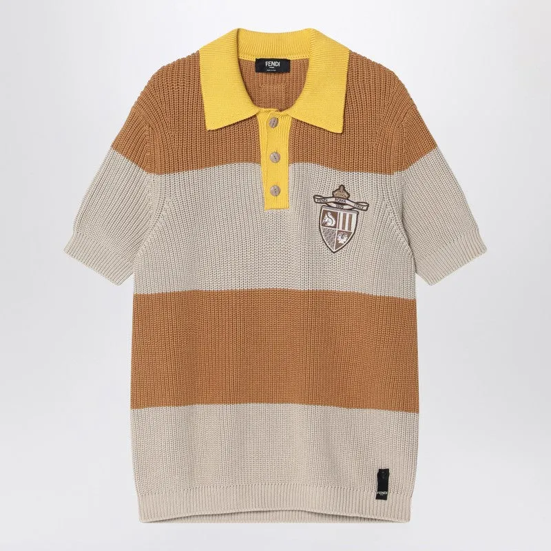 Knitted Cotton Polo Shirt With Sand And Beige Stripes sold by Wanan Luxury