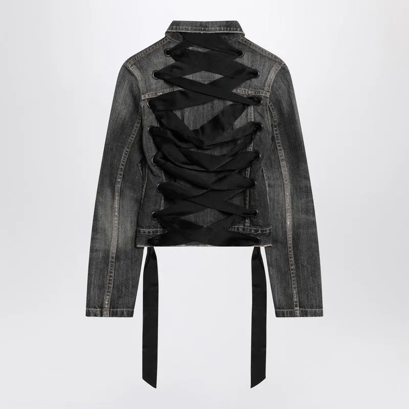 Dark Grey Denim Jacket With Laces sold by Wanan Luxury product image thumbnail 2