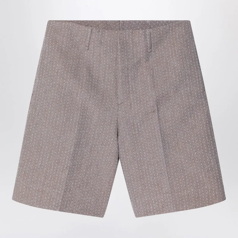 Beige Jacquard Bermuda Shorts With Topstitching sold by Wanan Luxury
