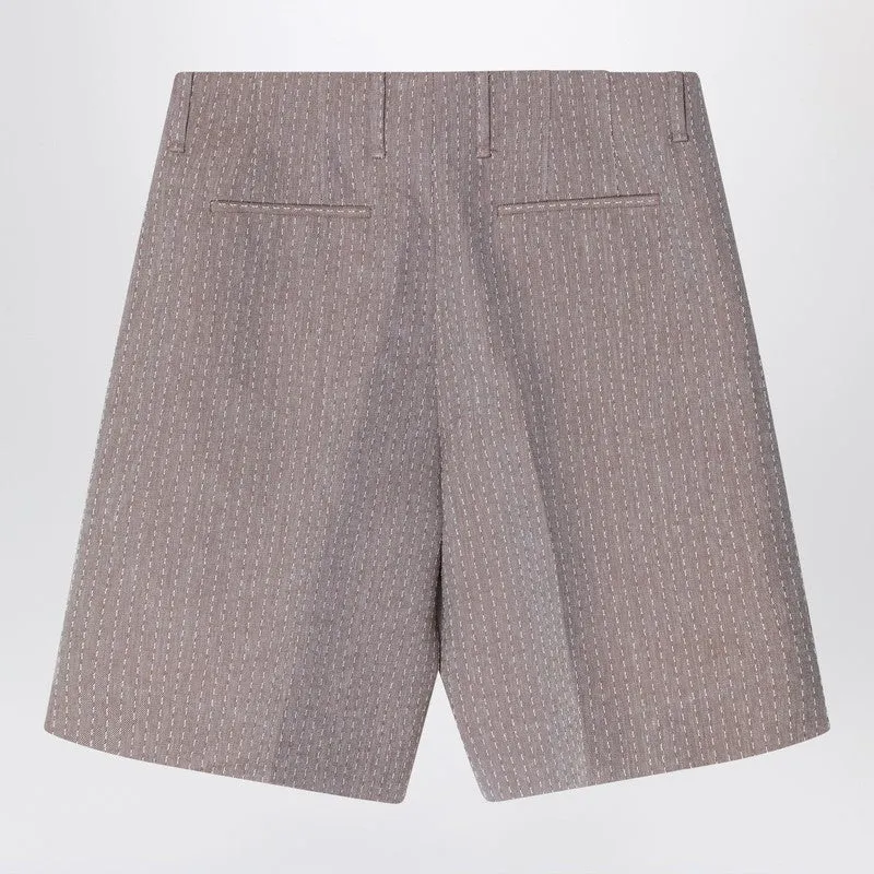 Beige Jacquard Bermuda Shorts With Topstitching sold by Wanan Luxury product image thumbnail 2