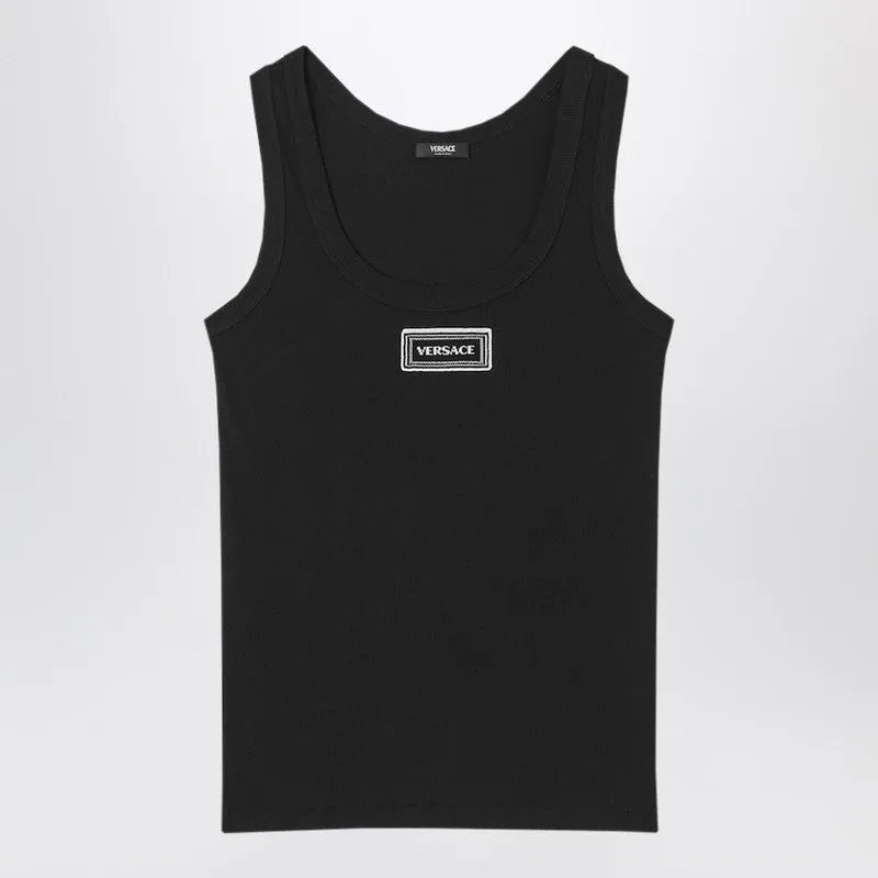 Black Stretch Ribbed Cotton Tank Top sold by Wanan Luxury