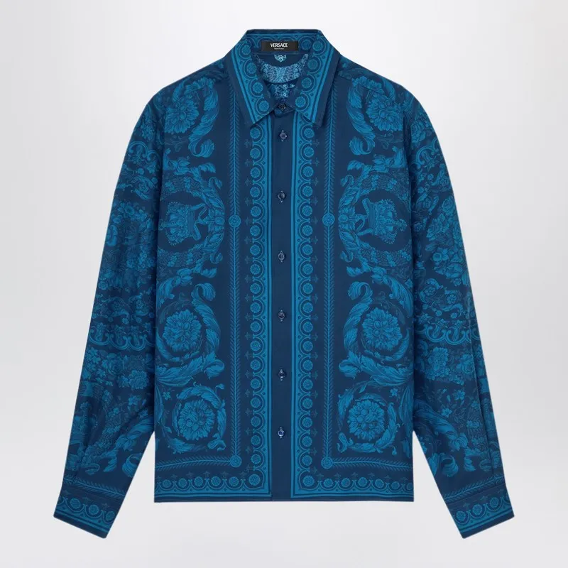 Slim-Fit Printed Silk Twill Shirt In Blue sold by Wanan Luxury