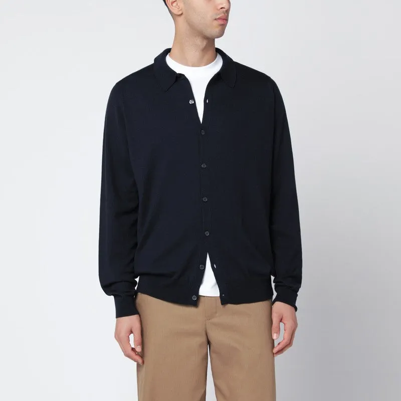 Navy Wool Cardigan made by John Smedley