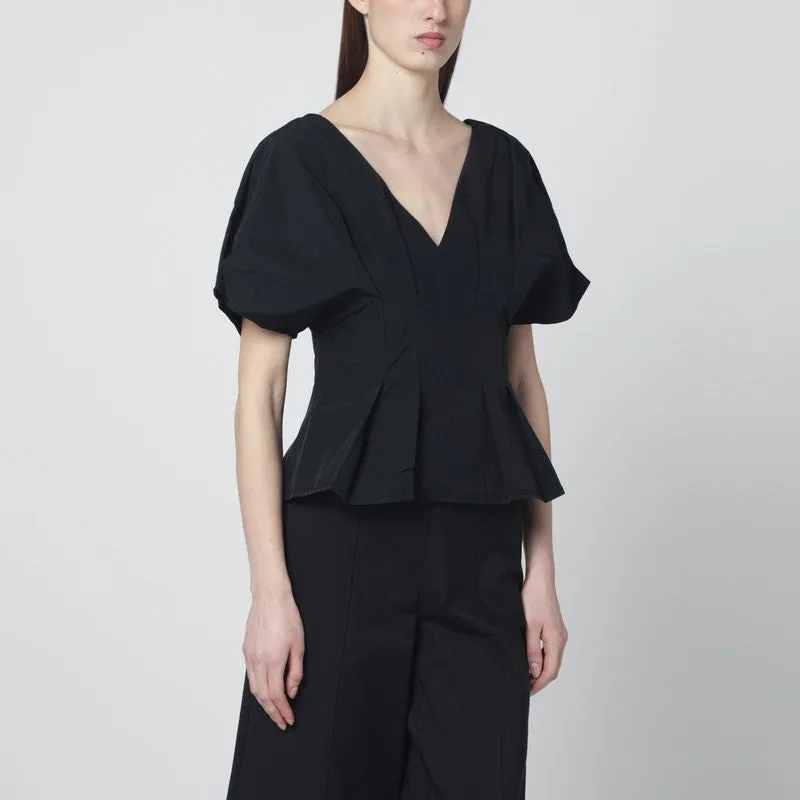 Rozen Black Cotton Faille Top sold by Wanan Luxury