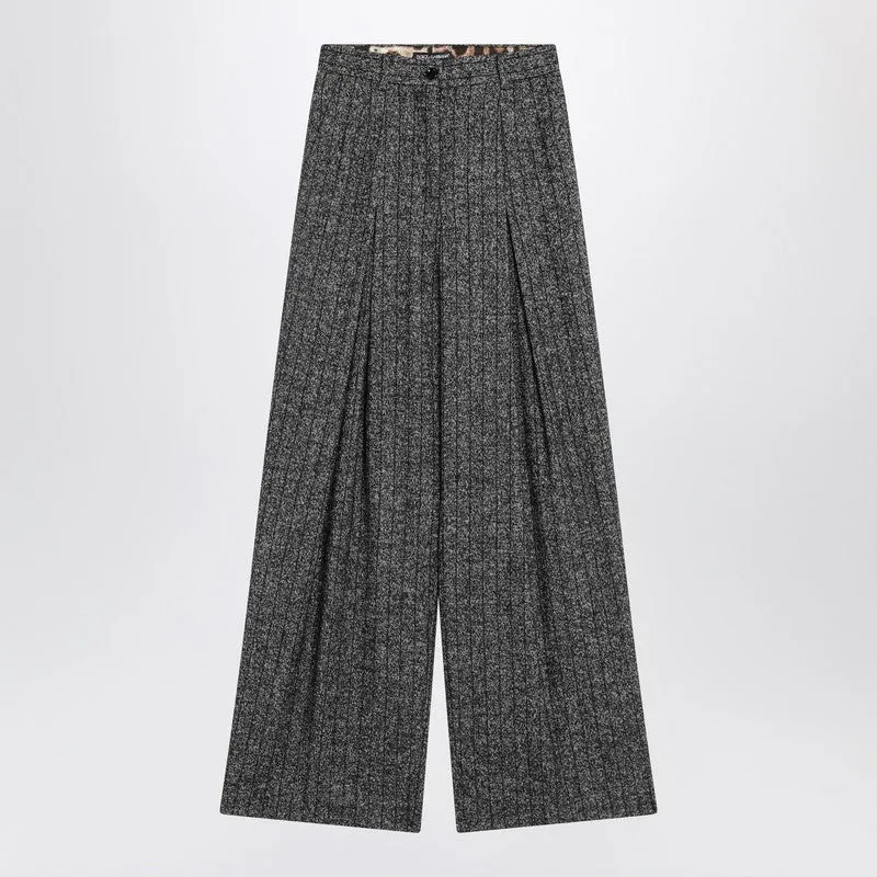 Wide Dark Grey Striped Trousers sold by Wanan Luxury