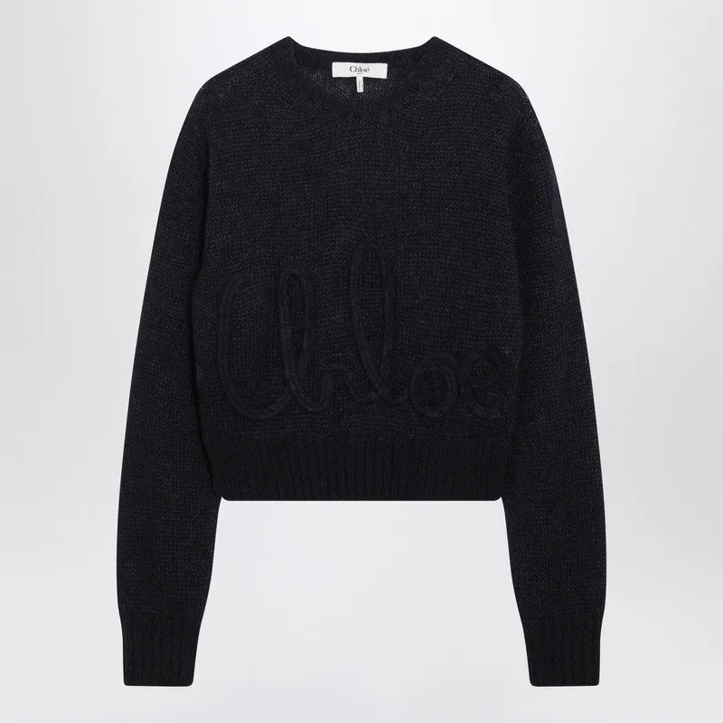 Navy Blue Alpaca-Blend Sweater made by Chloe