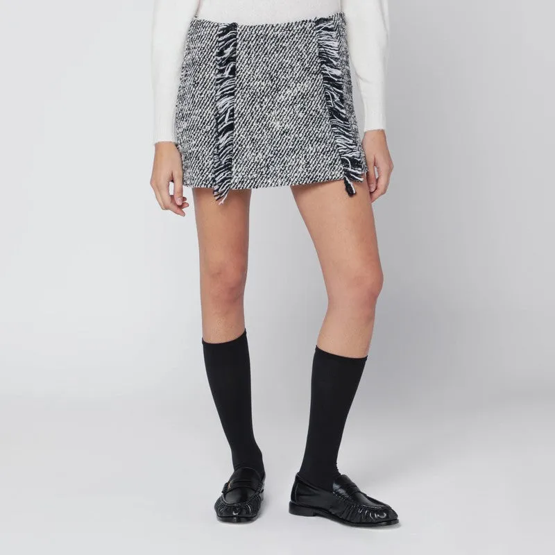Black/White Patterned Wool-Blend Mini Skirt sold by Wanan Luxury